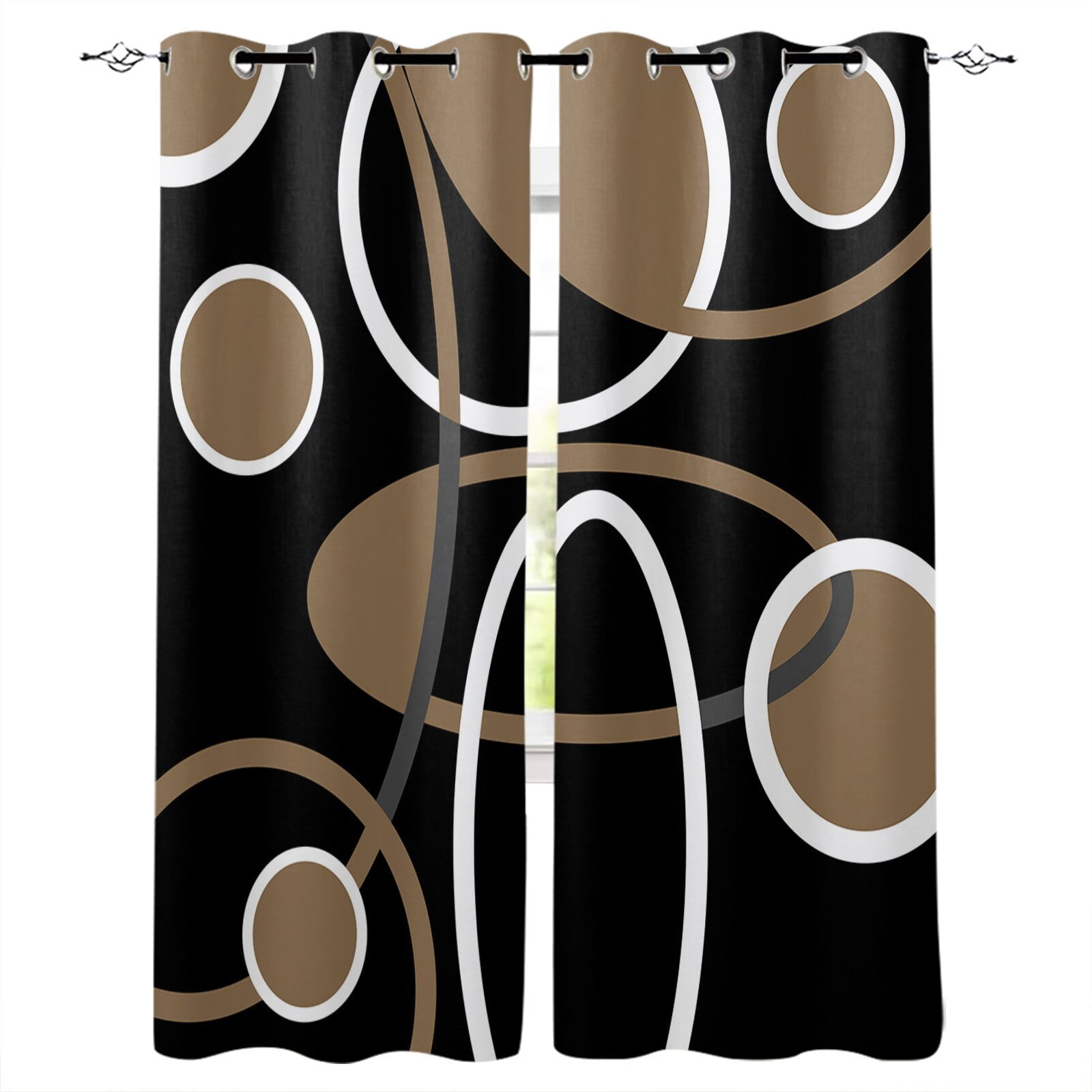 Brown Black Geometric Abstract Texture Curtains for Living Room Kids