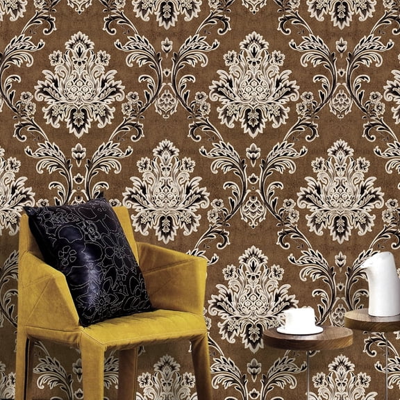 Brown/Black/Gold/Beige Damask Embossed Textured Thick Wallpaper Roll for Living Room Bedroom Decorative 20.86“ x 32.8'