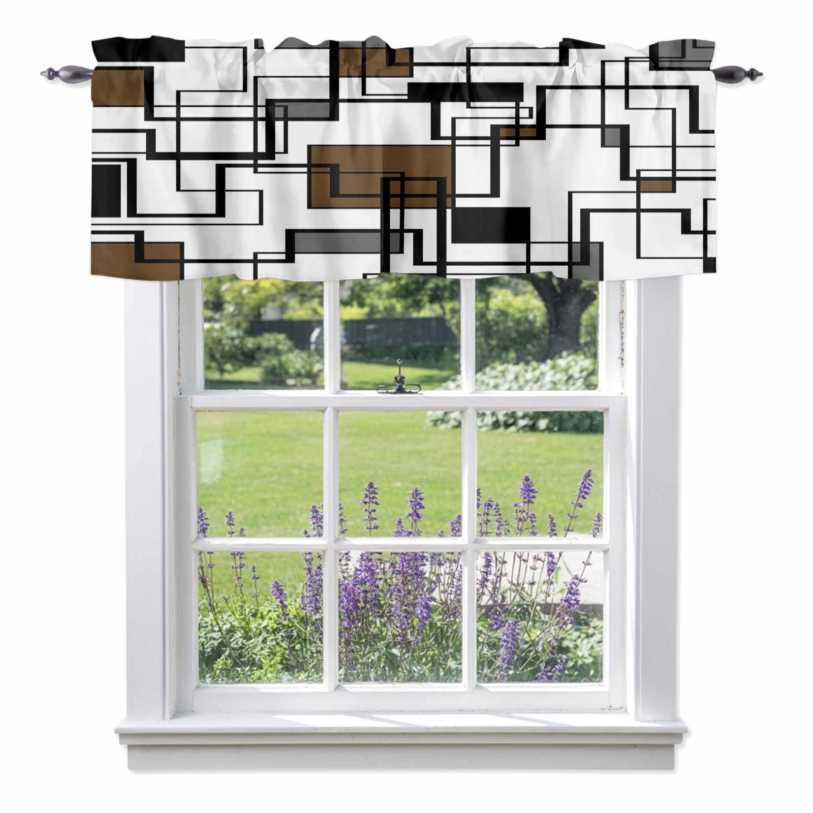Window Square Valance Brown Black Gray Valances for Windows Abstract Geometric Stripes ...
