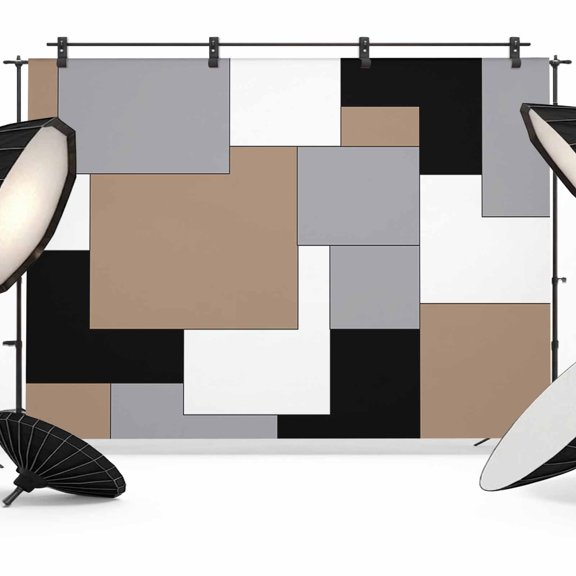 Brown Black Grey Backdrop for Photography,Fabric Photo Background Backdrop,Middle Century Irregular Geo Abstract Art Photo Booth Background for Portrait Photoshoot Video Wedding Banner 7x5ft