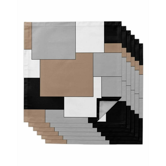 Brown Black Grey Cloth Napkins Washable Set of 6, Middle Century Irregular Geo Abstract Art Reusable Dinner Table Napkins Cloth Bulk for Weddings Kitchen Restaurants Hotel Events Party 20 x 20 Inch