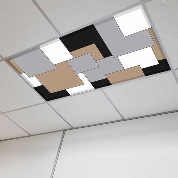 Brown Black Grey Magnetic Fluorescent Light Covers for Ceiling Lights 2x4Ft, Middle Century Irregular Geo Abstract Art Office Classroom Kitchen Drop Ceiling Light Covers Filters Shade Panel 1 Pack