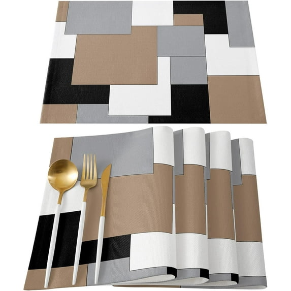 Brown Black and Grey Placemats Set of 4,Heat Insulation Table Mats Non Slip Washable Dining Placemats, Modern Art Abstract Table Place Mats for Wedding Holiday Party Kitchen Decor 13x19 in
