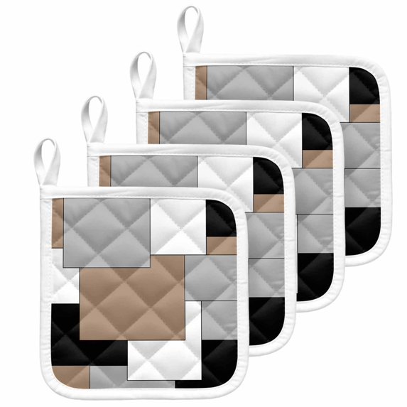 Brown Black Grey Pot Holders for Kitchen Heatproof Potholder, 4 Pack Middle Century Irregular Geo Abstract Art Hot Pads Multipurpose Oven Pads Cloth Potholders Trivet for Cooking and Baking