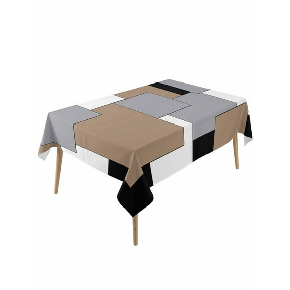 Brown Black Grey Table Cloth, Middle Century Irregular Geo Abstract Art Waterproof Tablecloth for Rectangle Tables, Reusable Washable Fabric Table Cover for Restaurant Kitchen Dining Tables 54"x108"