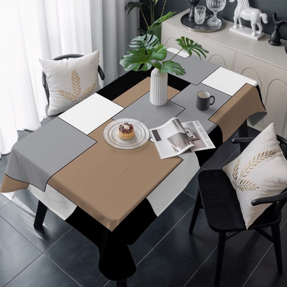 Brown Black Grey Table Cloth Waterproof Tablecloths, Middle Century Irregular Geo Abstract Art Tablecloth Dining Table Cover for Kitchen Party Tabletop Outdoor, Rectangle Tablecloth 54x108 Inch