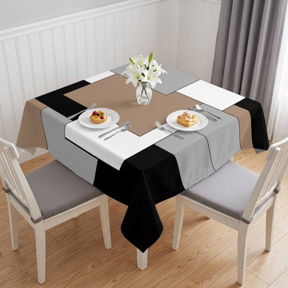 Brown Black Grey Table Cloth Waterproof Tablecloths, Middle Century Irregular Geo Abstract Art Tablecloth Dining Table Cover for Kitchen Party Tabletop Outdoor, Square Tablecloth 54x54 Inch