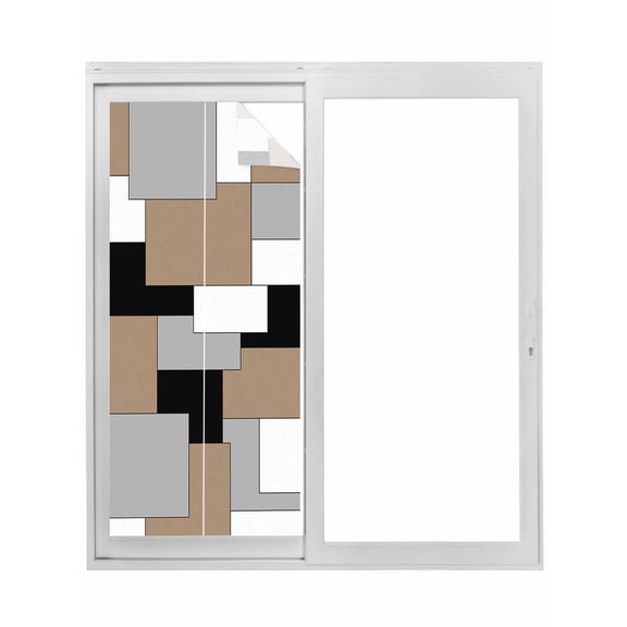 Brown Black Grey Window Privacy Film, Middle Century Irregular Geo Abstract Art Static Cling UV Sun Blocking Tint Film Heat Control Windows Films for Bedroom Bathroom, Window Stickers 23.6"x59"