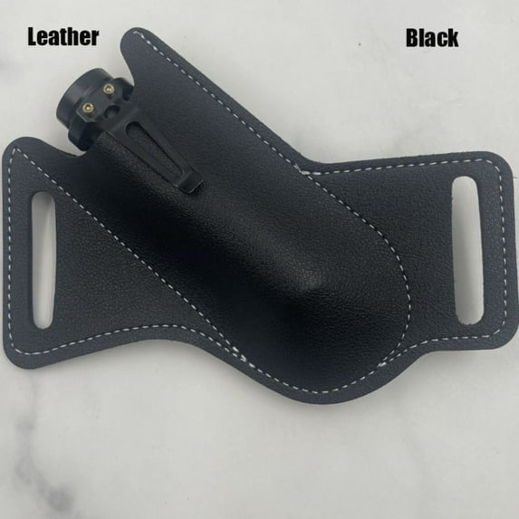 Brown Black High Quality Cowhide/Leather Knife Sheath Holster Pocket Hunt Leather Sheath Holder Flashlight Case Fold Knife Tool Belt Loop Case BLACK LEATHER