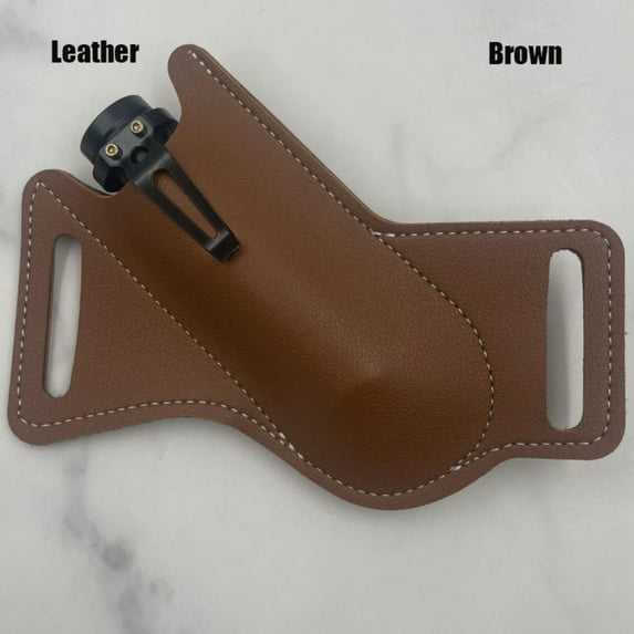 Brown Black High Quality Cowhide/Leather Knife Sheath Holster Pocket Hunt Leather Sheath Holder Flashlight Case Fold Knife Tool Belt Loop Case BROWN LEATHER