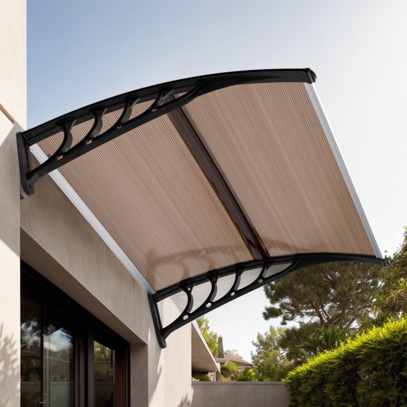 Brown & Black Holder Window Awning, 100x96cm Rain Shelter Canopy