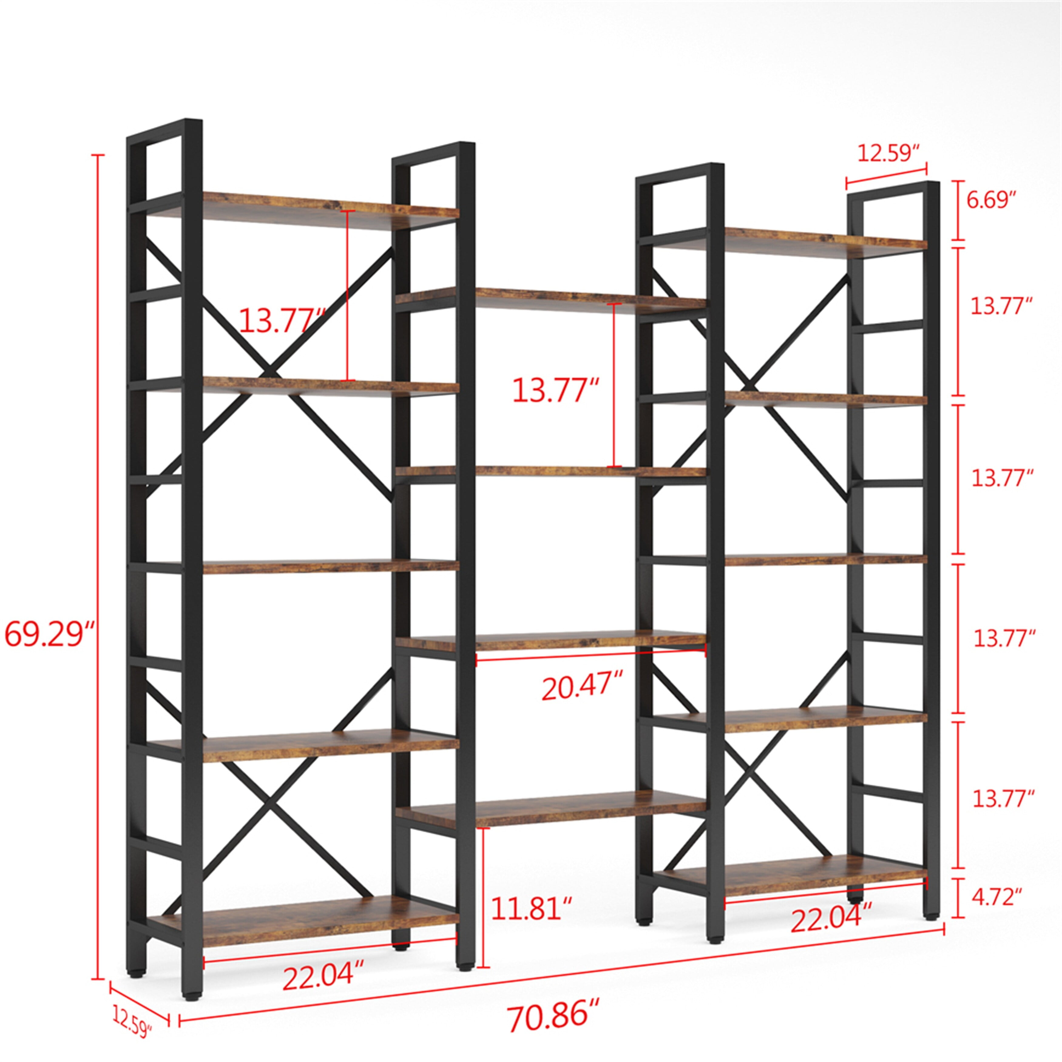 Brown and Black Adjustable Industrial 5-Shelf Etagere Bookcase