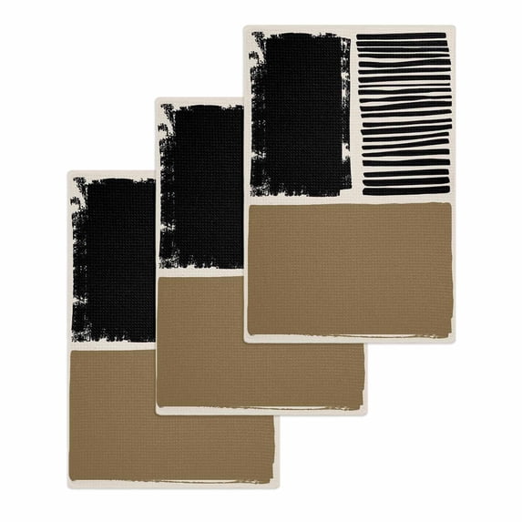 Brown Black Kitchen Dish Towels for Drying Dishes Set of 3, Farmhouse Striped Modern Abstract Art Waffle Weave Microfiber Hand Tea Bathroom Towels Quick Dry & Absorbent Towel 15.7x23.6