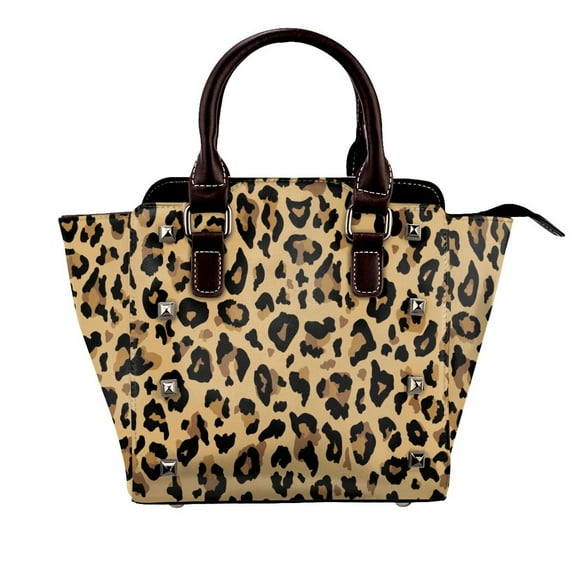 Brown Black Leopard Fur Pattern Rivet Fashion One-Shoulder Women's Handbag Tote Bag