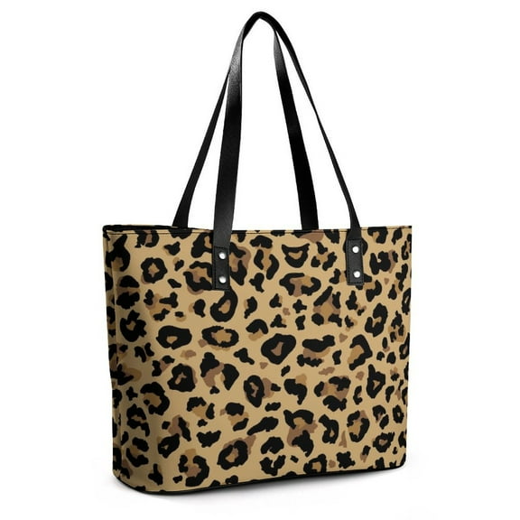 Brown Black Leopard Fur Pattern Woman Leather Handbags Large Tote Bag Fashion Portable Handbags With Zipper