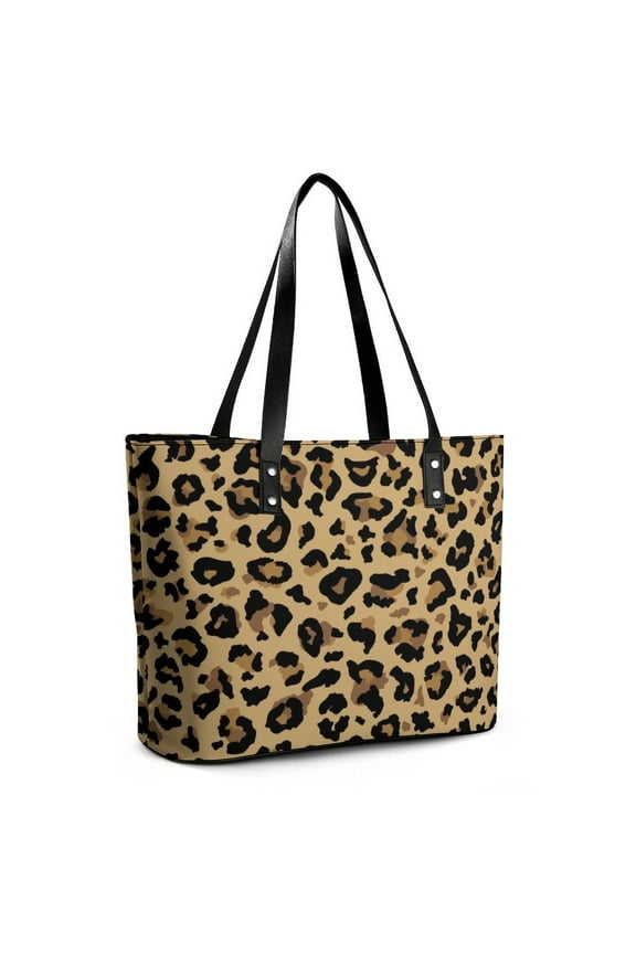 Brown Black Leopard Fur Pattern Woman Leather Handbags Large Tote Bag Fashion Portable Handbags With Zipper