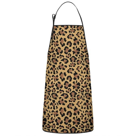 Brown and Black Leopard Print Apron-Garden Aprons for Women with Pockets-Cotton Linen Waterproof Kitchen Cooking Gardening Aprons Adjustable for Kitchen,Cooking,BBQ and Salon 33x27 Inch
