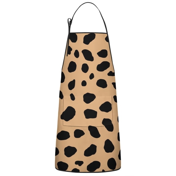 Brown and Black Of Leopard Print Apron-Garden Aprons for Women with Pockets-Cotton Linen Waterproof Kitchen Cooking Gardening Aprons Adjustable for Kitchen,Cooking,BBQ and Salon 33x27 Inch