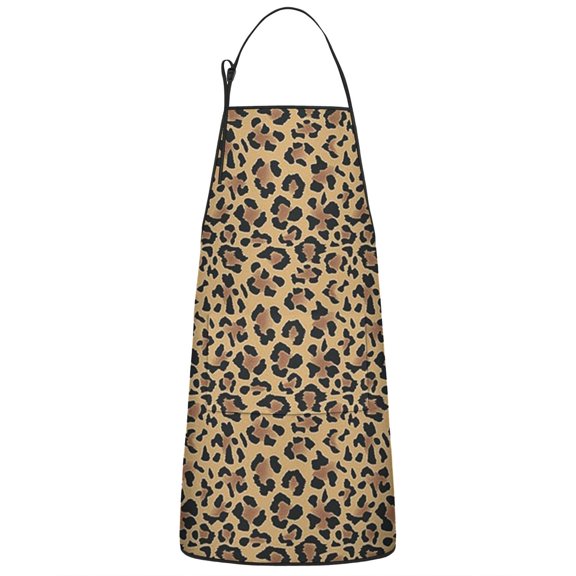 Brown and Black Leopard Print Apron-Garden Aprons for Women with Pockets-Cotton Linen Waterproof Kitchen Cooking Gardening Aprons Adjustable for Kitchen,Cooking,BBQ and Salon 33x27 Inch
