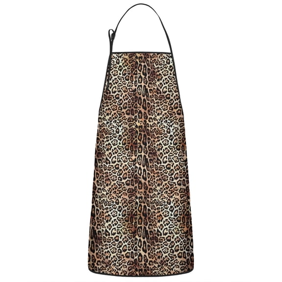 Brown and Black Leopard Print Apron-Garden Aprons for Women with Pockets-Cotton Linen Waterproof Kitchen Cooking Gardening Aprons Adjustable for Kitchen,Cooking,BBQ and Salon 33x27 Inch