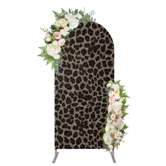 Brown Black Leopard Print Arch Backdrop Cover 4FT, Abstract Animal Pattern Vintage Spandex Fitted Stretchy Arch Stand Covers, Round Top Chiara Backdrop Cover for Wedding Party Birthday Baby Shower
