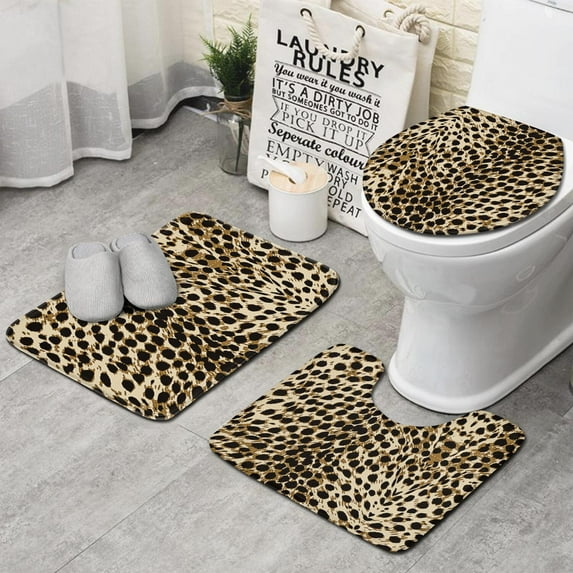 Brown and Black Leopard Print Bathroom Rugs Sets 3 Piece,Toilet Cover Set,Absorbent Non Slip Bathroom Mats Sets with U-Shaped Contour Rug Toilet Rug Set