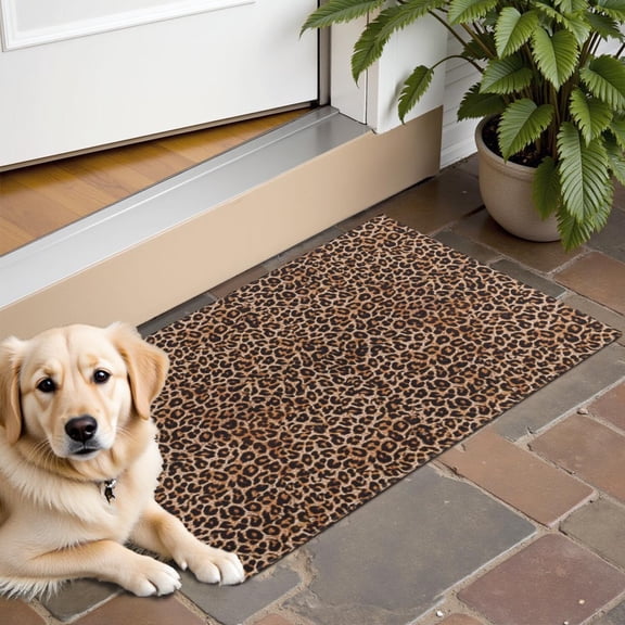 Brown and Black Leopard Print Door Rugs,Washable Non Slip Door Mats Indoor,Decorative Door Mats,Entry Mat Indoor for Entrance,Bedroom,Kitchen,Bathroom,16"x24"
