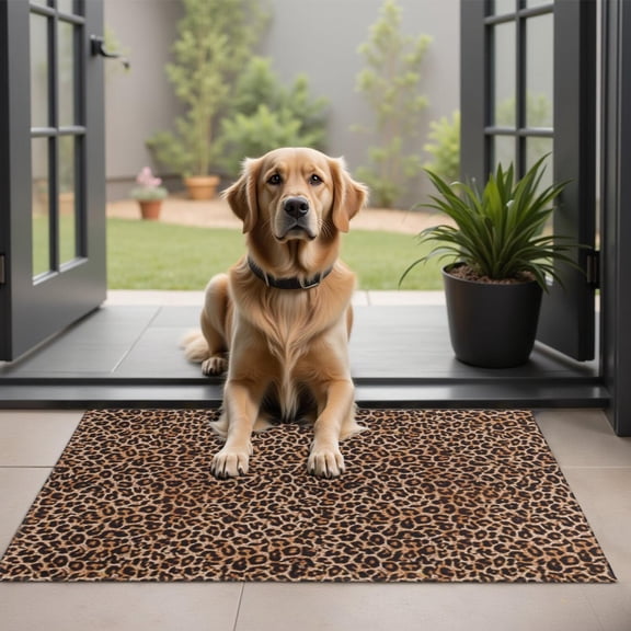 Brown and Black Leopard Print Door Rugs,Washable Non Slip Door Mats Indoor,Decorative Door Mats,Entry Mat Indoor for Entrance,Bedroom,Kitchen,Bathroom,20"x32"