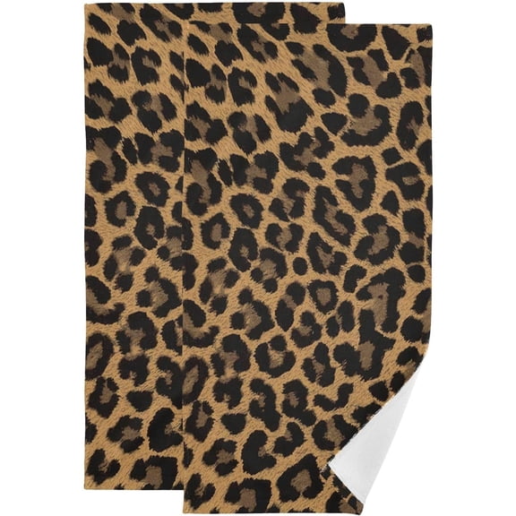 Brown Black Leopard Print Hand Towels for Bathroom Set of 2 Soft Absorbent Wild Animal Cheetah Skin Print Kitchen Dish Towels Farm Decorative Guest Bathroom Towels for Bath,Face,Hair 14"x28"