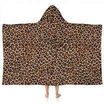 Brown and Black Leopard Print Hooded Bath Towel，50"x30" for Ages 3 To 12 Kids, Quick Dry Lightweight Soft Microfiber Hood Beach Towel Cover Up for Kids