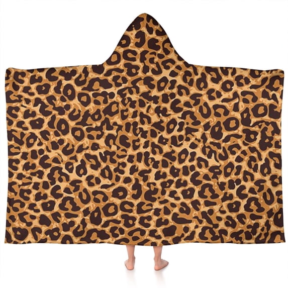 Brown and Black Leopard Print Hooded Bath Towel,60"x35" for Ages 3 To 12 Kids, Quick Dry Lightweight Soft Microfiber Hood Beach Towel Cover Up for Kids