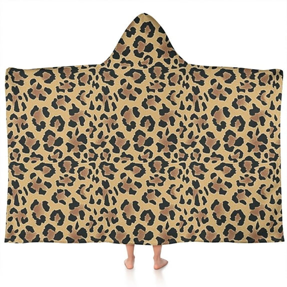 Brown and Black Leopard Print Hooded Bath Towel,60"x35" for Ages 3 To 12 Kids, Quick Dry Lightweight Soft Microfiber Hood Beach Towel Cover Up for Kids