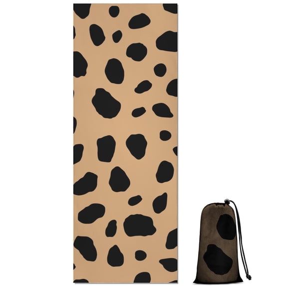 Brown and Black Of Leopard Print Hot Yoga Mat Towel Non Slip for Hot Yoga - Quick-Drying Yoga Mat Cover with 4 Corner Pockets with Travel Bag - Hot Yoga Towel Non Slip 70"x26"