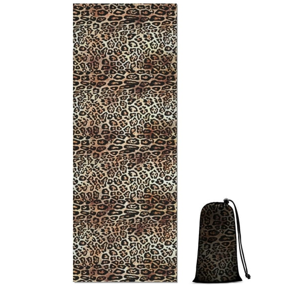 Brown and Black Leopard Print Hot Yoga Mat Towel Non Slip for Hot Yoga - Quick-Drying Yoga Mat Cover with 4 Corner Pockets with Travel Bag - Hot Yoga Towel Non Slip 74"x26"