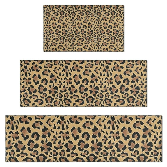 Brown and Black Leopard Print Kitchen Rugs Sets Of 3,Kitchen Runner Rugs Non Skid Washable,Decorative Kitchen Floor Mats for Kitchen,Sink,Laundry,17"x30"+ 17"x47" + 17"x59"