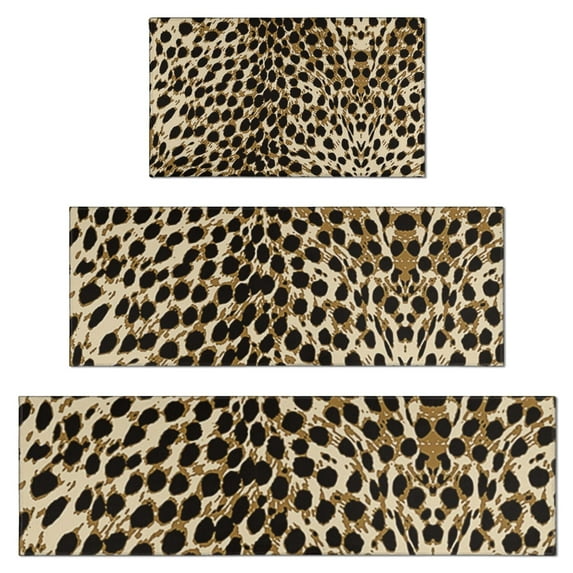 Brown and Black Leopard Print Kitchen Rugs Sets Of 3,Kitchen Runner Rugs Non Skid Washable,Decorative Kitchen Floor Mats for Kitchen,Sink,Laundry,17"x30"+ 17"x47" + 17"x59"