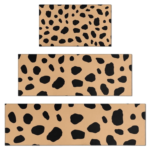 Brown and Black Of Leopard Print Kitchen Rugs Sets Of 3,Kitchen Runner Rugs Non Skid Washable,Decorative Kitchen Floor Mats for Kitchen,Sink,Laundry,17"x30"+ 17"x47" + 17"x59"