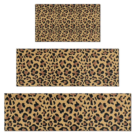 Brown and Black Leopard Print Kitchen Rugs Sets Of 3,Kitchen Runner Rugs Non Skid Washable,Decorative Kitchen Floor Mats for Kitchen,Sink,Laundry,17"x30"+ 17"x47" + 17"x59"