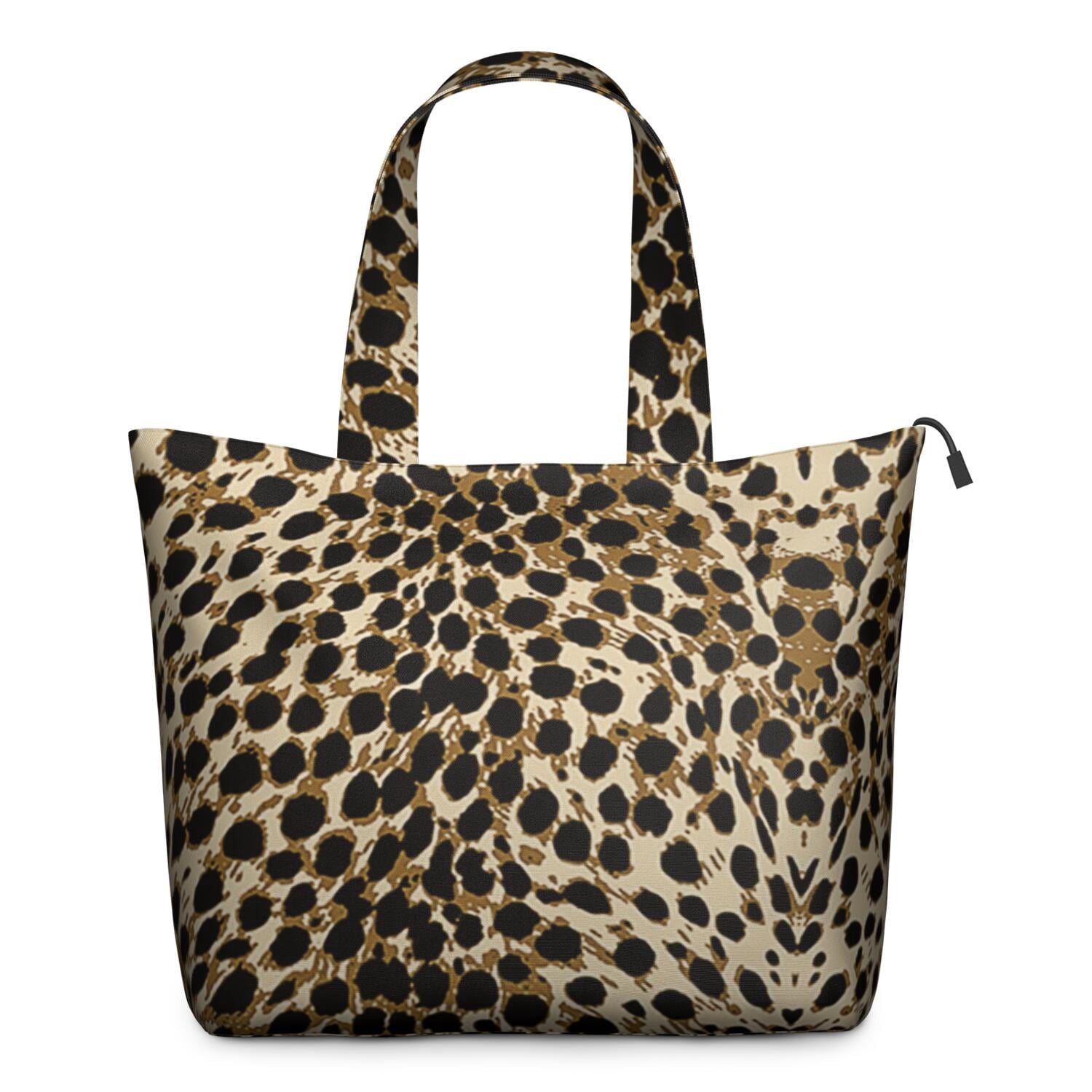 Brown and Black Leopard Print Travel Tote Bags for Women Carry On,Large Weekender Bags for Women Travel,Multi Functional Duffle Bag for Work,Shopping,Sports