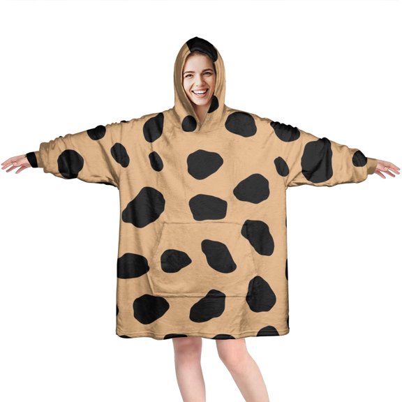 Brown and Black Of Leopard Print Wearable Oversized Blanket,Wearable Blanket Hoodie for Adults,Cozy Hooded Blankets with Super Pockets,Super Warm Fuzzy Pullover for Women & Men