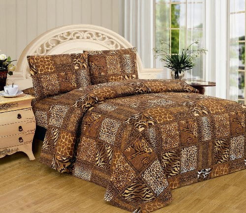 Brown Black Leopard Zebra Queen Size Sheet Set 4 Pc Safari Animal Print