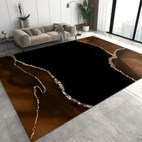 Brown Black Marble Area Rugs, Luxurious Geometric Gold Stripes Indoor Carpet, Machine Washable Low-Pile Accent Floor Throw Rugs For Living Room Bedroom Dining Room 5x8ft