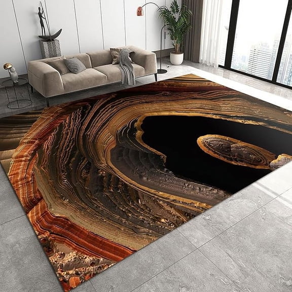 Brown Black Marble Texture Bedroom Rug, Modern Rocks Abstract Gradient Indoor Carpet, Floor Rugs Comfortable Washable Non-slip For Living Room Office Study Dining Room Decor 5 x 7ft