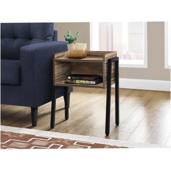Brown & Black Metal End Table with Storage Cubby, 2-Tier Nightstand for Living Room, Bedroom, Contemporary Accent Table