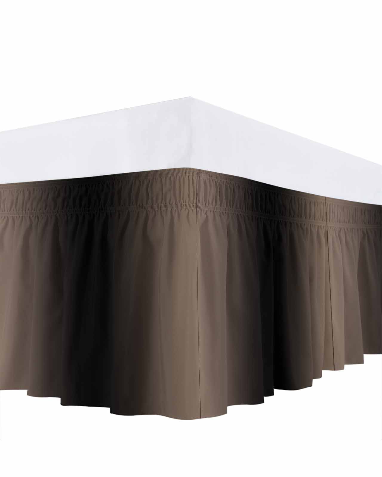 Brown Black Ombre Bed Skirt Cal King Size, Modern Gradient Abstract Art Wrap Around Bed Skirting with Adjustable Elastic Strap, Dust Ruffled Pleated Bedskirts 18 Inch Drop for Bedroom Cal King Beds
