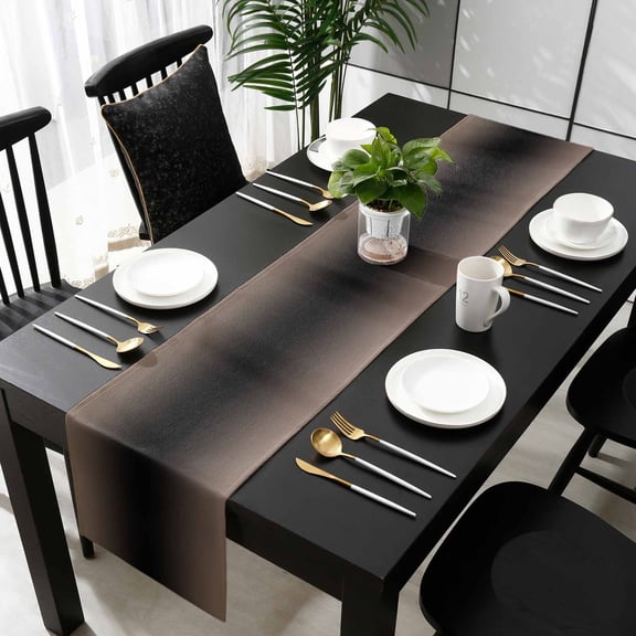 Brown Black Ombre Cotton Linen Small Table Runner 13 x 48 inch Modern Gradient Abstract Art Non-slip Rectangular Dining Table Decor for Wedding Party Holiday Dinner