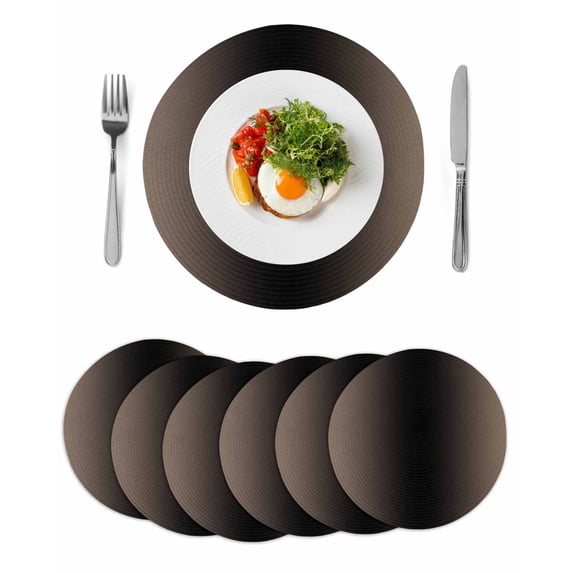 Brown Black Ombre Round 13 Inch Placemats Set of 6, Modern Gradient Abstract Art HeatResistant Non Slip Place Mats for Dining Table, Wipeable Braided Kitchen Table Mats for Housewarming