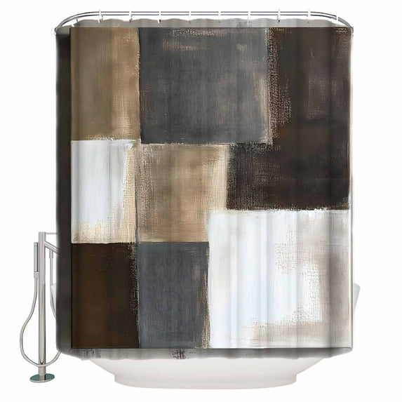 Brown Black Painting Shower Curtain, 48" x 72", Abstract Art Waterproof Bathroom Curtain Washable Shower Curtain Set with 12 Hooks