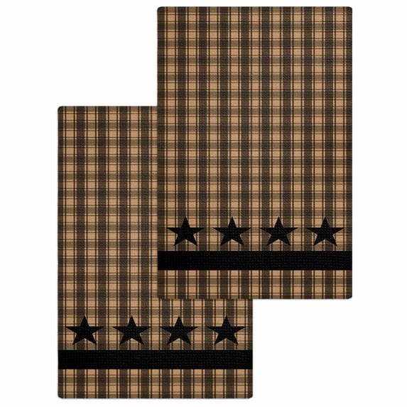 Brown Black Plaid Hand Towels Set, Waffle Weave Kitchen Towels 2 Pieces, Vintage Rustic Star Buffalo Check Microfiber Hair Face Bath Tea Towel Absorbent Quick Drying Cleaning Dish Cloths 15.7"x23.6"