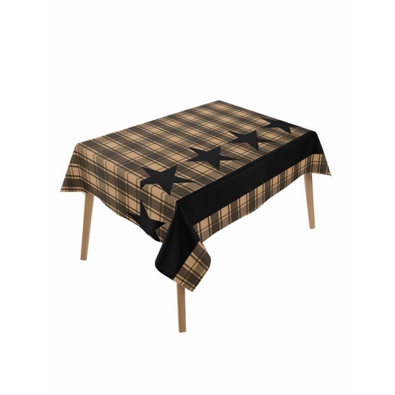 Brown Black Plaid Rectangle Tablecloth, Vintage Rustic Star Buffalo Check Waterproof & StainResistant Tablecloth, Washable Oil-proof Table Cover for Dining/Party/Wedding/Camping/Buffet 52x70 In